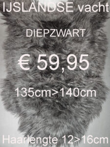 IJSLANDSE Schapenvacht ZWART 130>135cm € 59,95 NIET Geverfd Schapenvel
