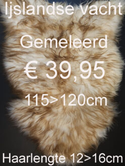 IJSLANDSE BRUIN Moeflon GEMELEERD Schapenvacht 115>120cm € 39,95 Ijslands