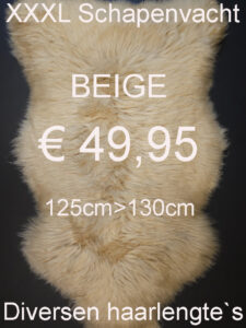 Schapenvacht BEIGE 125> 130cm Schapenvel € 49,95 Vacht Schapenhuid Schapenvel